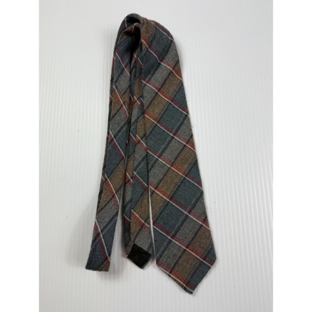 Lilly Daché Plaid Wool Necktie Gray‎ Brown Red Vintage Classic Style vintage